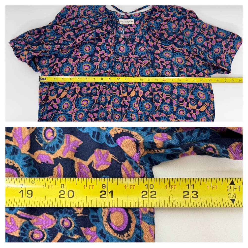 Natural Life Blue Purple Orange Dark Floral Long Sleeve Maxi Dress Nwt Size XL - Picture 16 of 16